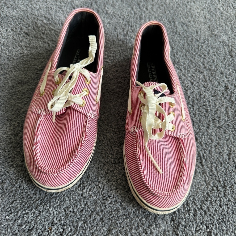 (2) N Sperry, Red and White Stripped Shoe Size 8